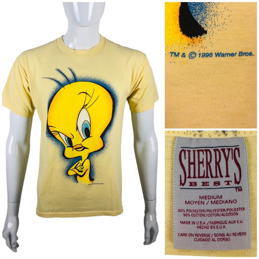 Tweety Bird Whatever Vintage T Shirt Looney Tunes Medium Yellow 90s VIntage 1996